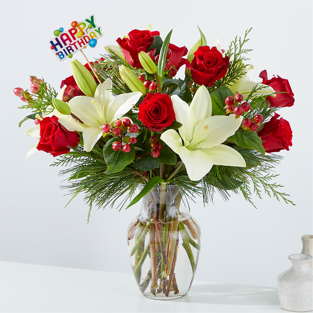 Evergreen Delight Bouquet & Happy Birthday Topper – Dillons, Hutchinson KS
